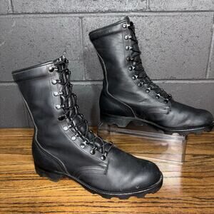 Vintage 1989 Military Combat Boots Size 10R Black Leather Lug Sole